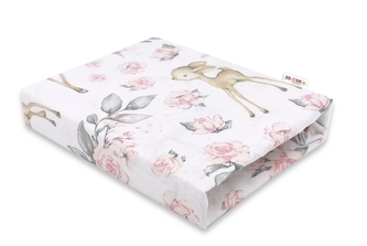 Baby Nellys Dětské bavlněné prostěradlo do postýlky, Srnka a růže - růžové; 120x60