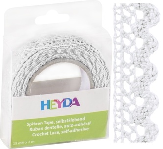 Krajková textilní páska 1,5cm x 2m samolepicí - bílá