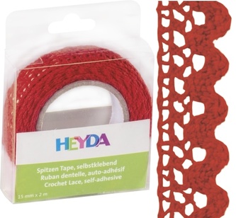 Krajková textilní páska 1,5cm x 2m samolepicí - červená