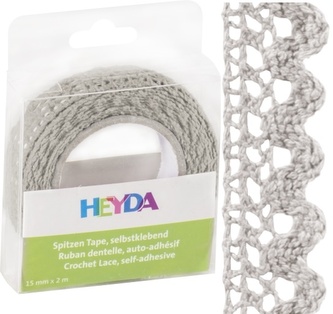 Krajková textilní páska 1,5cm x 2m samolepicí - šedá