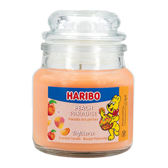 Svíčka ve skleněné dóze Haribo, Broskvový ráj, 85 g