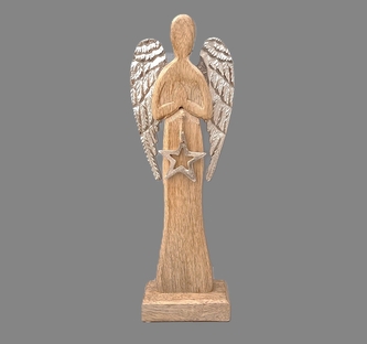 Anděl dřevo kovová křídla 33cm