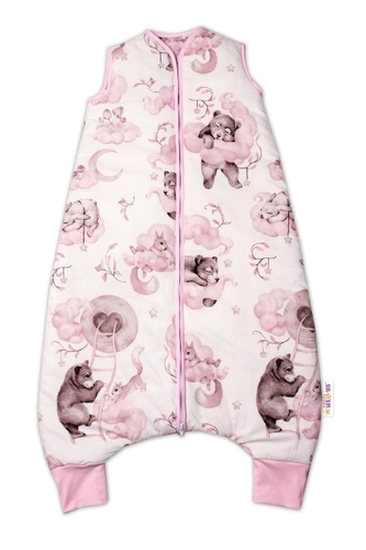 Teplejší spací vak s nohavičkami Baby Nellys, Zvířátka na mráčku, růžový, vel. M; M (2,5r-6l)