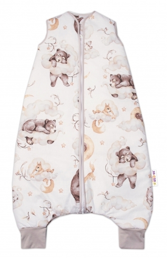 Teplejší spací vak s nohavičkami Baby Nellys, Zvířátka na mráčku, béžový, vel. M; M (2,5r-6l)