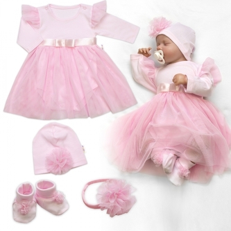 Luxusní 4D slavnostní sada oblečení pro miminko Girl - růžová, vel. 74; 74 (6-9m)
