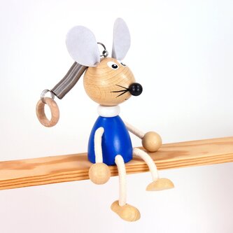 Modrá myš - dřevěná figurka na pružince