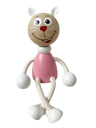 Růžová kočka - dřevěná figurka