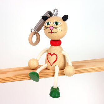 Kočka se srdíčkem - dřevěná figurka na pružině