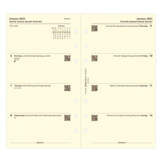 Filofax, Kalendář 2025 osobní, týden/2 strany, krémová, 5 jazyků