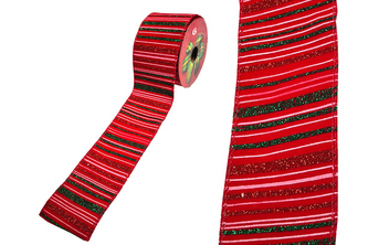 Dekorační stuha červená matná s žíhaným vzorem, 6,3 cm x 2,7 m