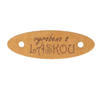 Nášivka "vyrobeno s LÁSKOU" papírová - sada 6 ks. - hnědá - 40x13 mm