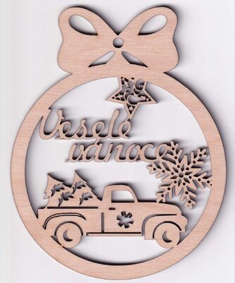 Dřevěná ozdoba Veselé Vánoce - auto 10 cm