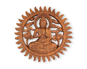 Závěsná dřevěná dekorace Buddha - Vitarka Mudra - 20 cm