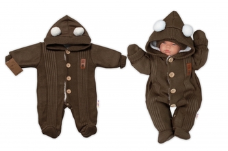 Pletená kombinéza/overal LUX STAR s kožíškem - dvouvrstvá, hnědá, vel. 74; 74 (6-9m)