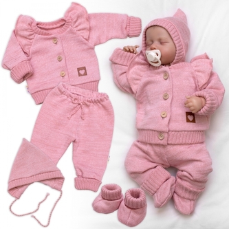 Rostoucí pletená sada 4D Girl s volánkem Love, růžová, vel. 68/74; 68/74 (6-9m)