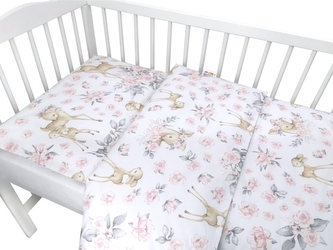 Baby Nellys 2-dílné bavlněné povlečení, Srnka a růže - růžová, 135x100 cm; 135x100