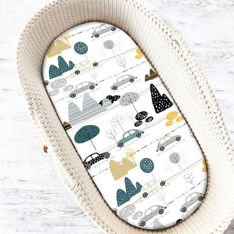 Baby Nellys Dětské bavlněné prostěradlo do kočárku, koše, Auta v aleji - šedá; 90x40