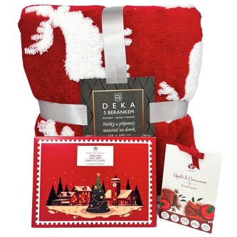 HOME ELEMENTS Vánoční set beránková deka Los,  čaj v obálce a vonné sáčky