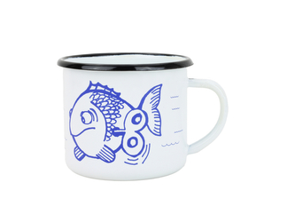 BELIS Smaltovaný hrnek 8 cm/0,35l, bílý "rybka" v krabičce