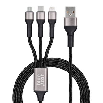 Datový kabel 3v1 BlueStar (TFK-DC-010) USB A na USB C, Micro USB, Lightning, délka 1,2m, barva černá