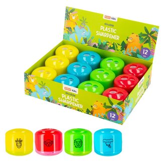 EASY Kids Dvojité plastové ořezávátko se zásobníkem, 12 ks v balení, zvířátka
