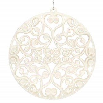 Koule s ornamenty 9cm bílá perleť, vánoční ozdoba