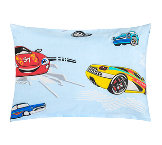 Povláček bavlna - Auto závodní modrá - 40x60cm na zip ( pouze povlak )