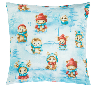 Povláček bavlněný - vánoce - Zvířátka v zimě - 40x40 cm