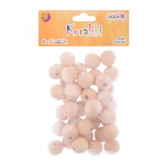 Korálky kulaté přírodní, dřevěné 22 mm - 40 ks