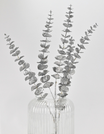 Umělá větvička Eukalyptus s LED 60 cm, stříbrná