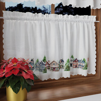 Dekorační krátká vánoční vitrážová záclona do kuchyně ZIMA 40x100 cm MyBestHome