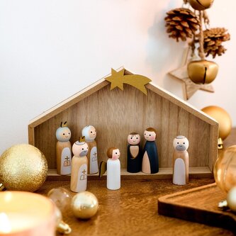 Vánoční dekorace | CHRISA | betlém s dřevěnými figurkami 7 kusů | 713651