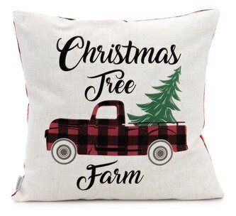 Vánoční oboustranný polštář | KARO | s autem a vánočním stromkem | 45x45 | 827858