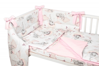 3-dílná sada Mantinel s povlečením Baby Nellys, Slon a Duha, růžová/bílá; 120x90