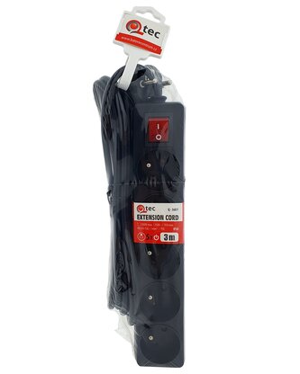 Prodlužovací přívod černý 5 zásuvek s vypínačem, 3m, Q-360F QTEC