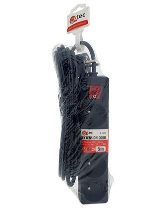 Prodlužovací přívod černý 4 zásuvky s vypínačem, 5m, Q-364F QTEC