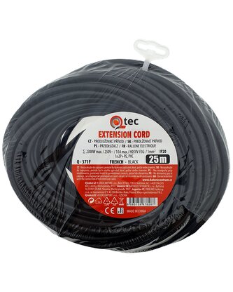 Prodlužovací přívod černý 1 zásuvka, 25m, Q-371F QTEC