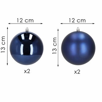 Vánoční baňky XL modré mix - 12cm, sada 4ks