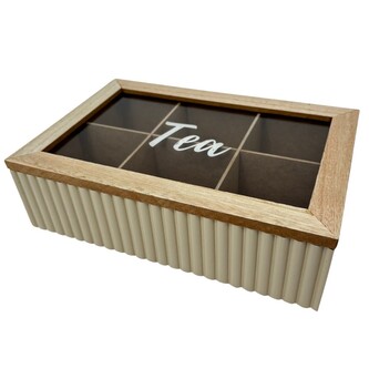 Box na čaje se šesti přihrádkami a texturovaným designem, béžová