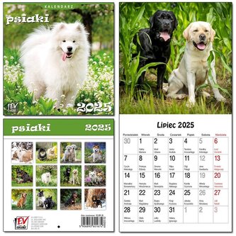 Kalendarz 2025 dla dzieci 16x32 13 plansz Psiaki