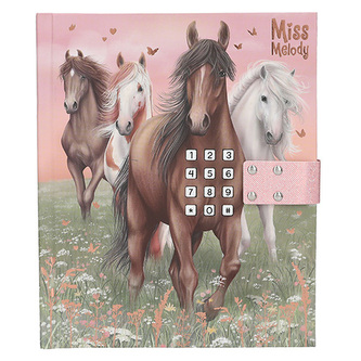 Zápisník na kód Miss Melody, 4 koně na louce