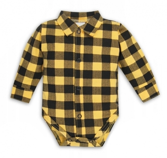 Kojenecké body, košile dl. rukáv zapínání uprostřed Kárko, žlutá/černá, vel. 74; 74 (6-9m)