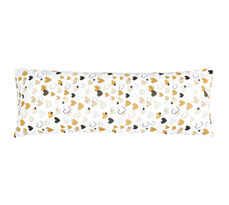 POVLAK na relaxační polštář - Srdce hořčicová, černá - 55x180 cm (povlak na zip)
