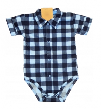 Kojenecké body, košile kr. rukáv zapínání uprostřed Kárko, modrá/černá, vel. 80; 80 (9-12m)