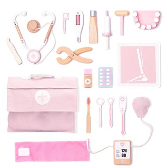 UMU® Doktorská sada pro děti 18 ks - Doktorský kufřík, Dřevěná hračka Růžová