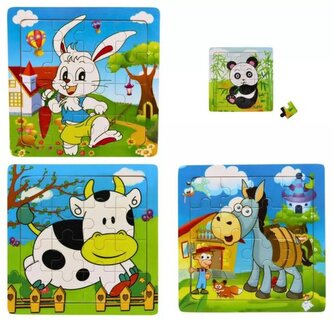 DŘEVO PUZZLE Zvířátka 15x15cm skládačka na desce 16 dílků 4 druhy