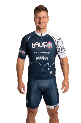 LAUF cyklistický set, modrý dres a modré kraťasy se šlemi