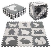 Pěnová vzdělávací podložka puzzle 9 dílků zvířátka 85 x 85 cm černé/béžové