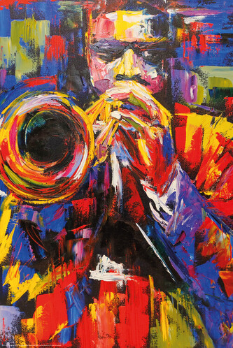 Plakát, Obraz - Colorful jazz trumpeter, 61 × 91.5 cm