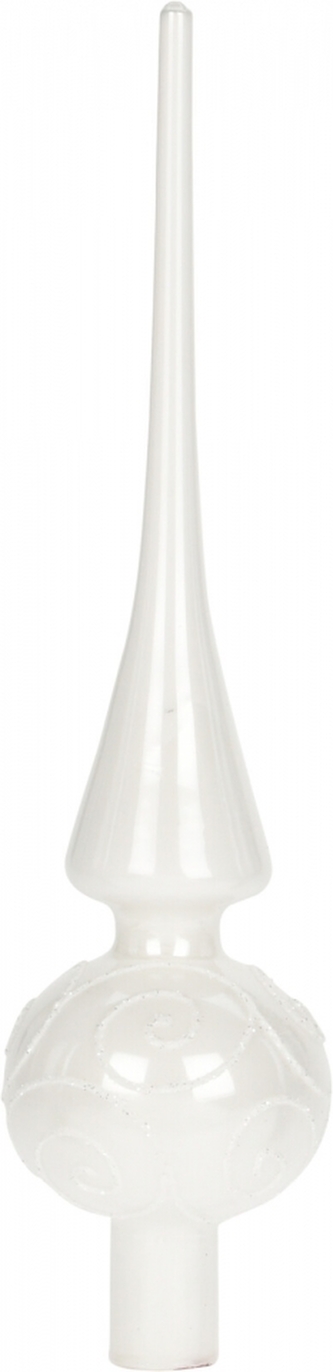 Skleněná špice na stromek 25x6 cm, bílá lesklá